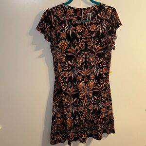 Julian Taylor Black and Orange Floral Mini Dress